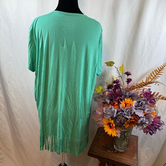 Crazy Train Mint Fringe Knot Tee Boho Western Stretch Top M - Picture 3 of 6